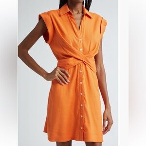 Veronica Beard Nagano linen blend mini shirtdress orange 6